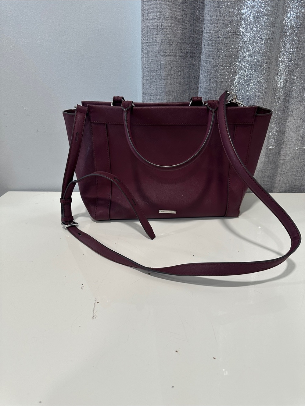Rebecca Minkoff Women's Burgundy Tote Bag with Crossbody Strap.